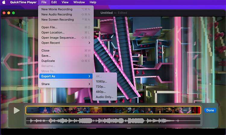 export quicktime video with added audio