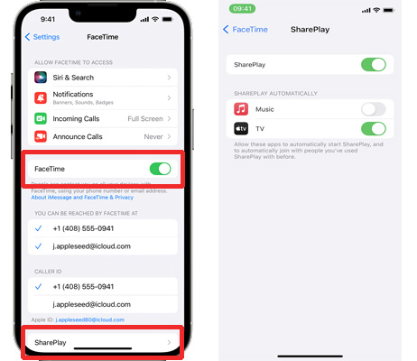 enable facetime and shareplay