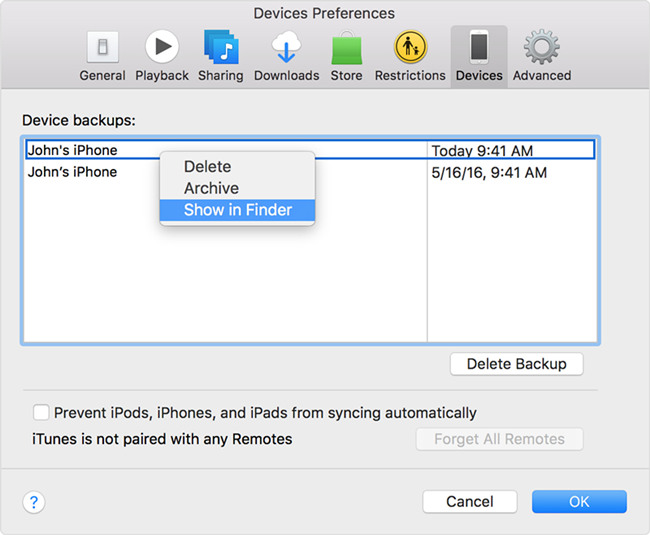 find iTunes backup on Mac