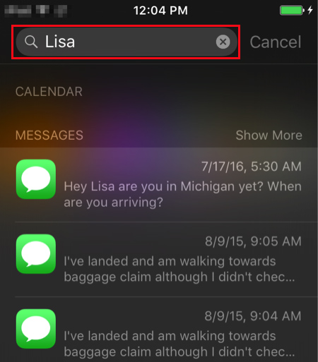 find old messages siri spotlight search