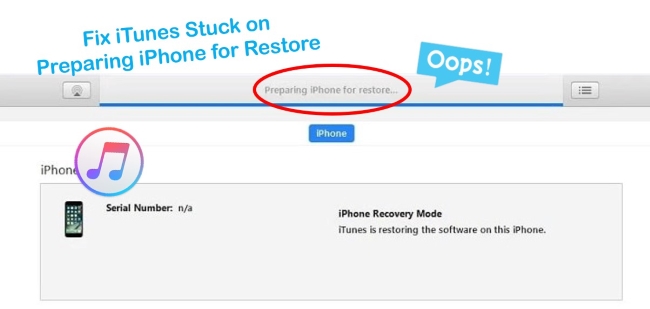 how to fix itunes stuck on preparing iphone for restore