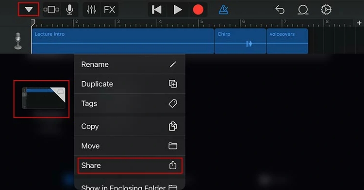 garageband save and share audio
