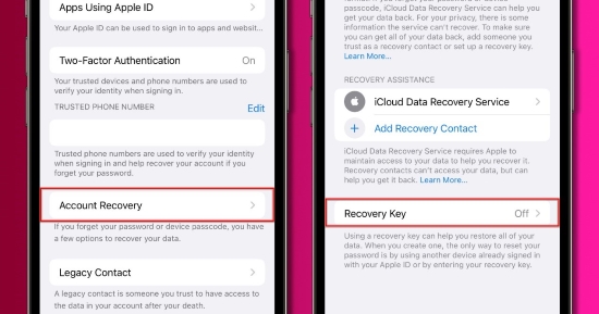 generate recovery key on iphone
