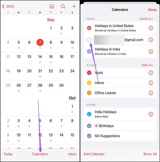 enable google calendar in the ios calendar app