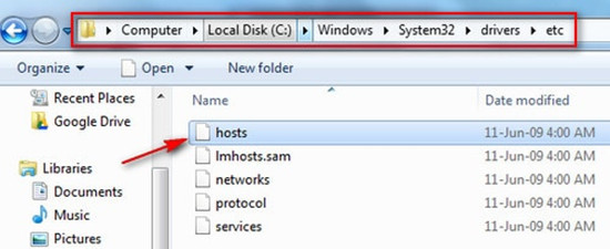 hosts file location
