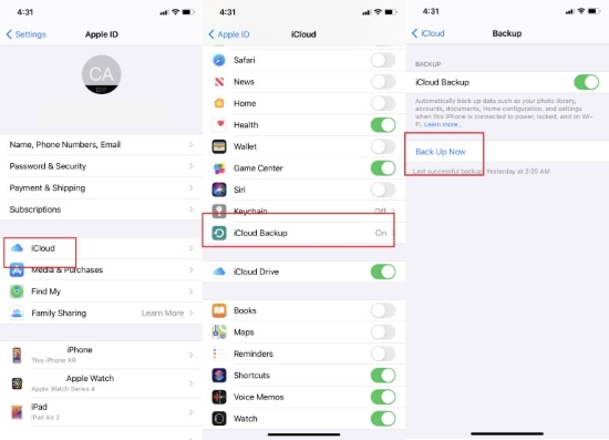back up iphone to icloud