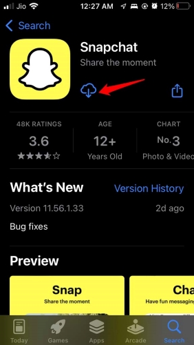 reinstall snapchat from app store