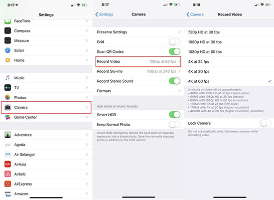 iphone record 4k video