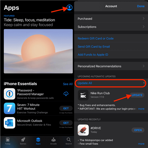 iphone check apps update