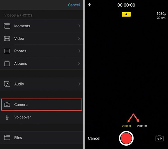 iphone imovie record