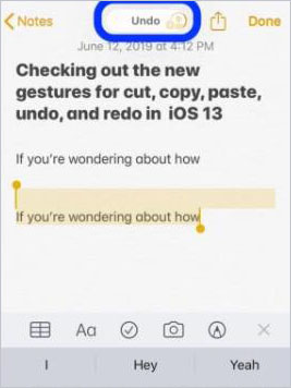 use gestures to undo in notes on iphone