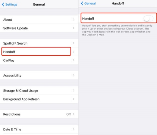 turn off the handoff setting