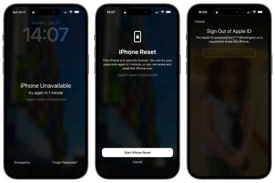 start iphone reset to bypass security lockout