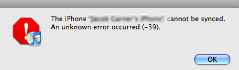 itunes error -39