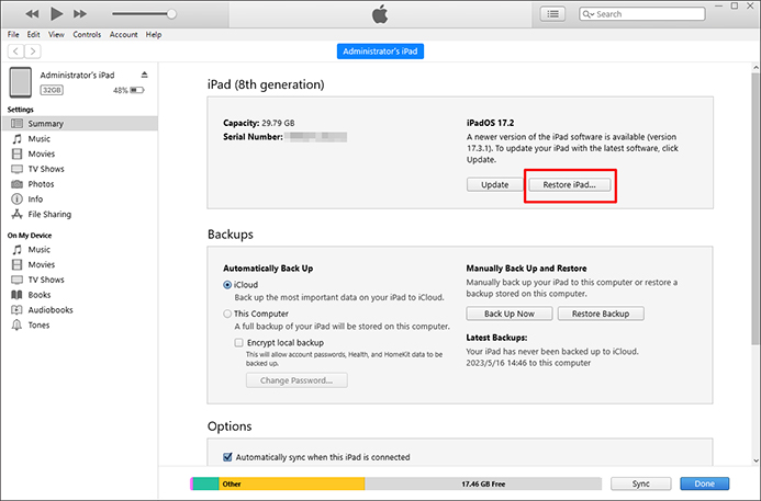 restore ipad itunes