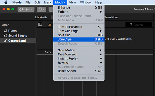 join clips in imovie