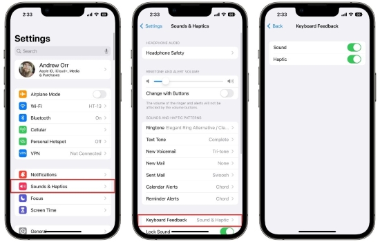 turn off keyboard feedback
