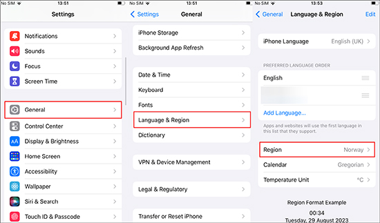 change device region