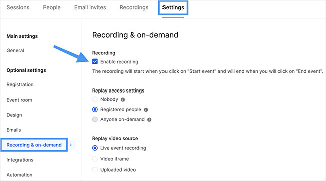 livestorm enable recording