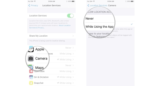 turn off location service for camera