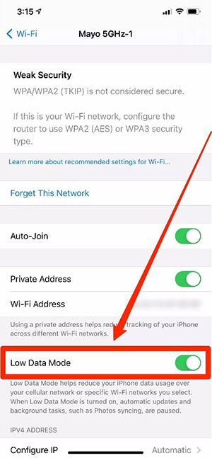 disable low data mode