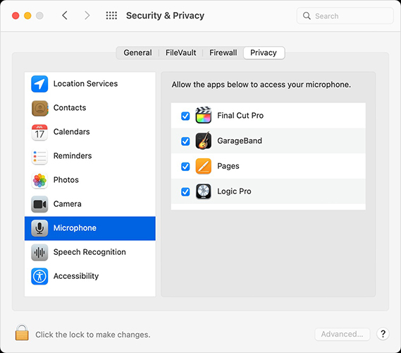mac microphone access