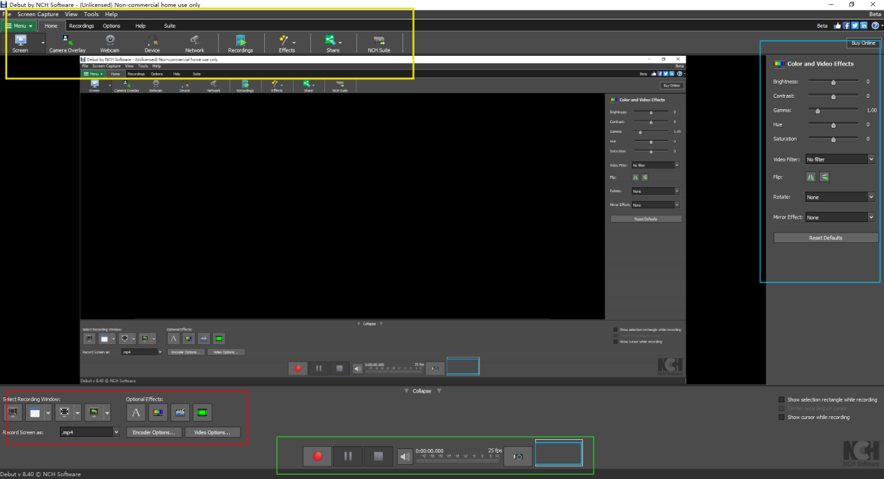 Main interface of debut