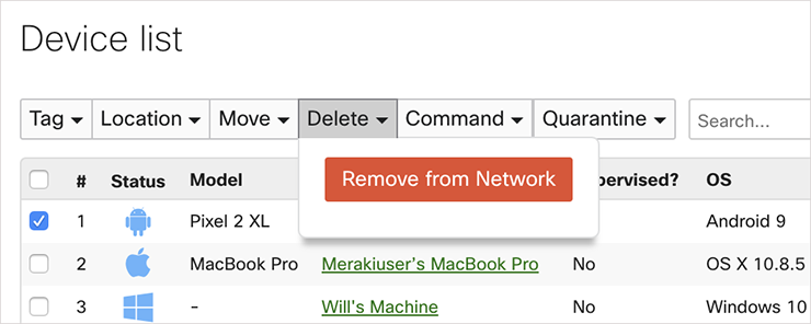 meraki remove device from network