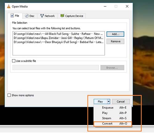 unisci file mp3 in vlc