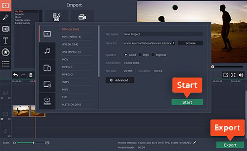 save export video in movavi video editor