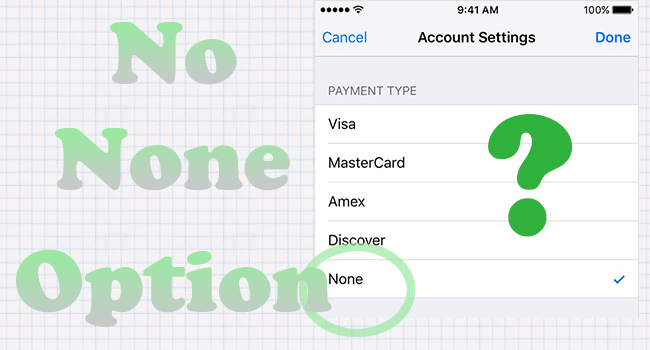 no none option for payment apple id