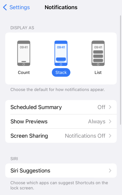 notifications settings