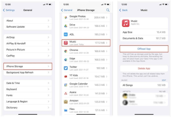 offload and reinstall apple music