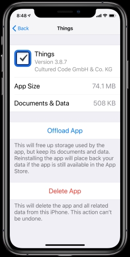 offload or delete app iphone