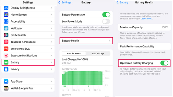 disable optimized battery charging