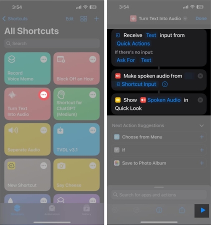 play shortcuts you set