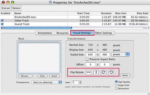 rotate mov video with quicktime pro