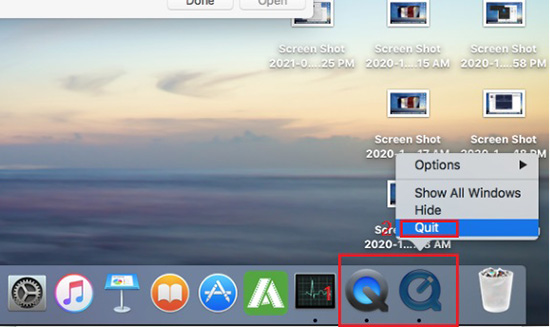 quit quicktime dock