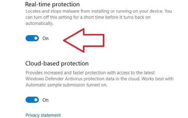 toggle off real time protection