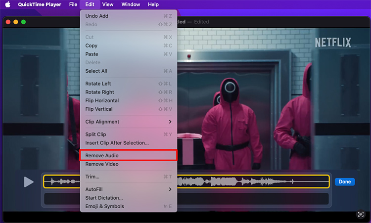 remove audio from quicktime video