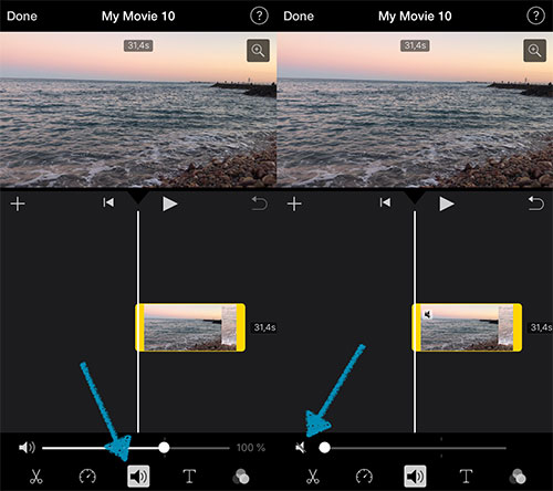 mute a video in imovie