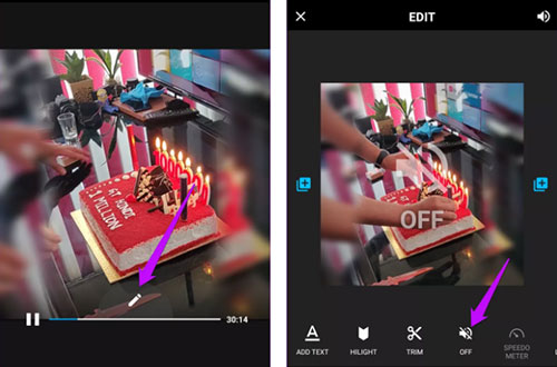 remove audio from iphone video with quik
