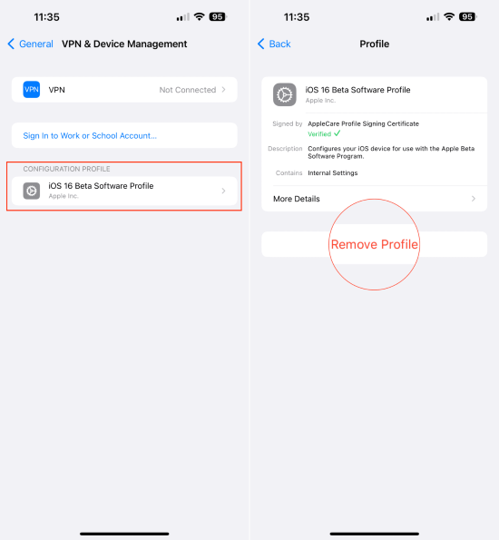 remove beta software profile on iphone