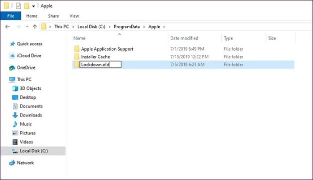 rename the folder to lockdownold