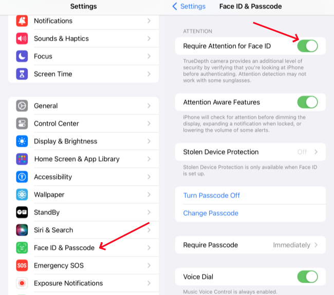 turn off require attention for face id