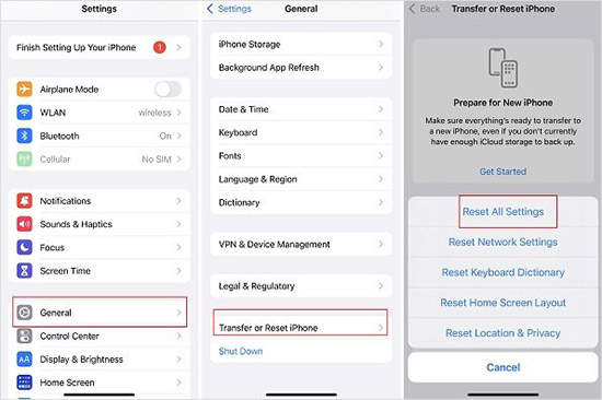 reset settings of iphone