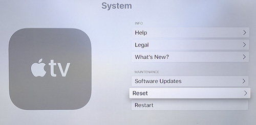 reset apple tv