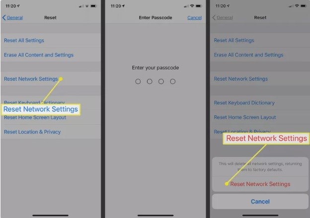 reset iphone network