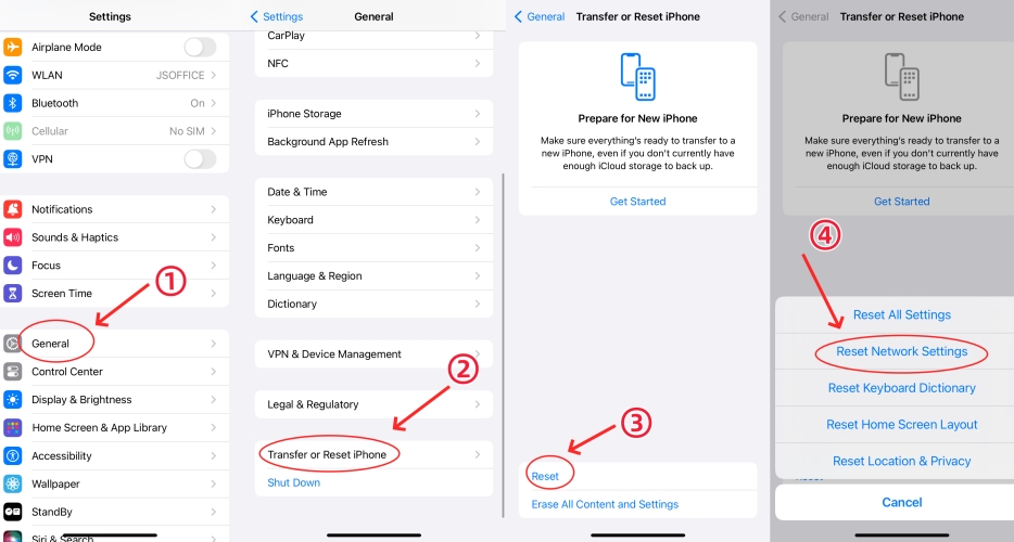 reset network settings on iphone