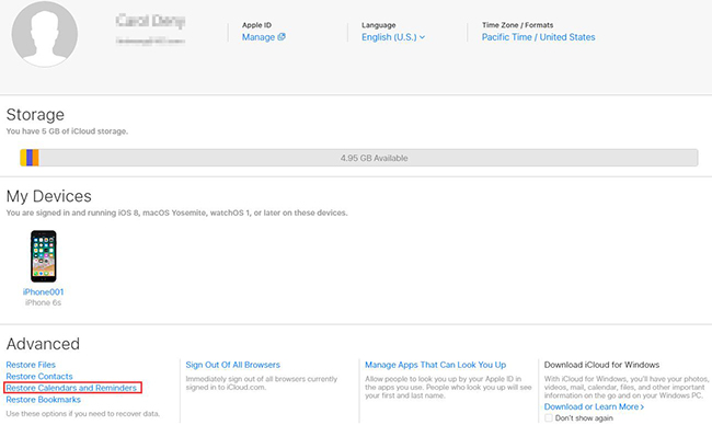 restore calendars icloud official site
